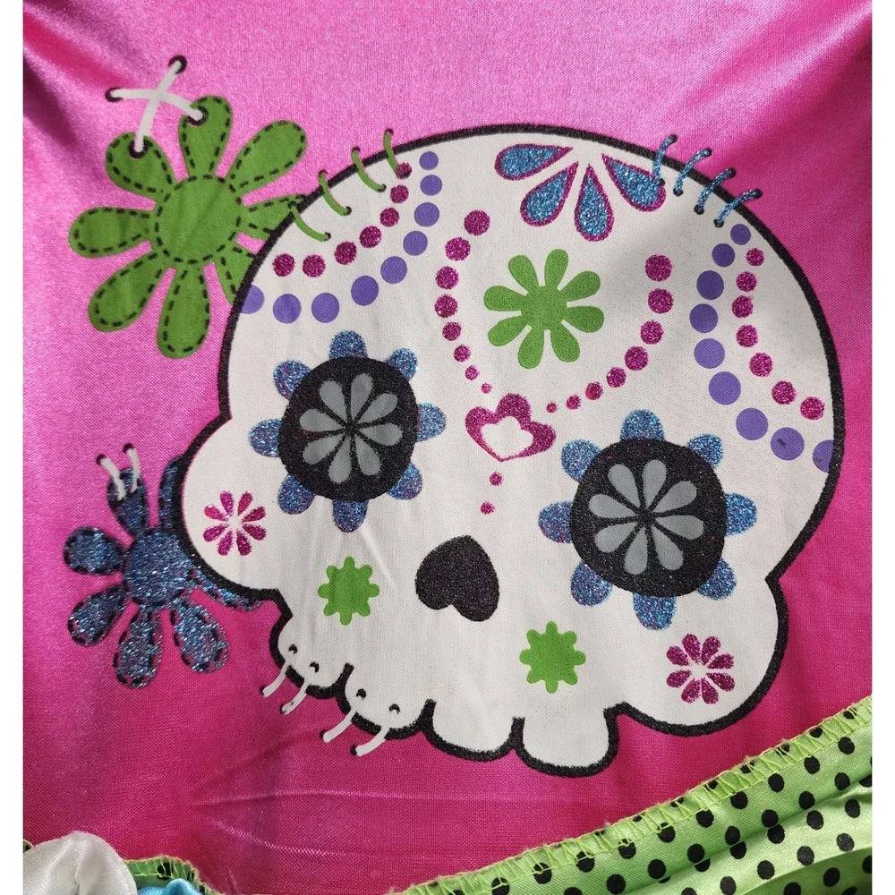 Kids Day of the Dead Sugar‎ Skull Dress Tutu Costume Pink Black